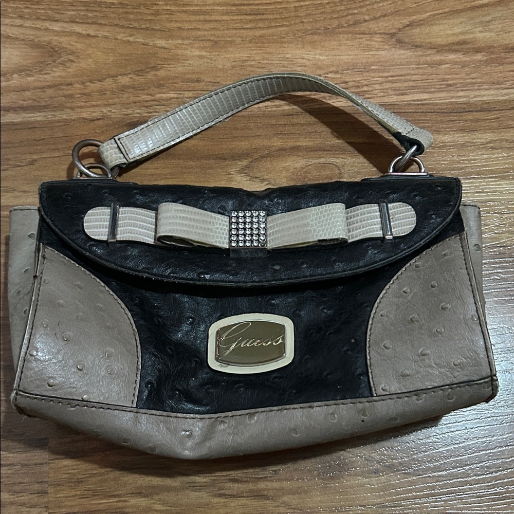 Very Vintage Guess Black and Brown Clutch with Bow Accent